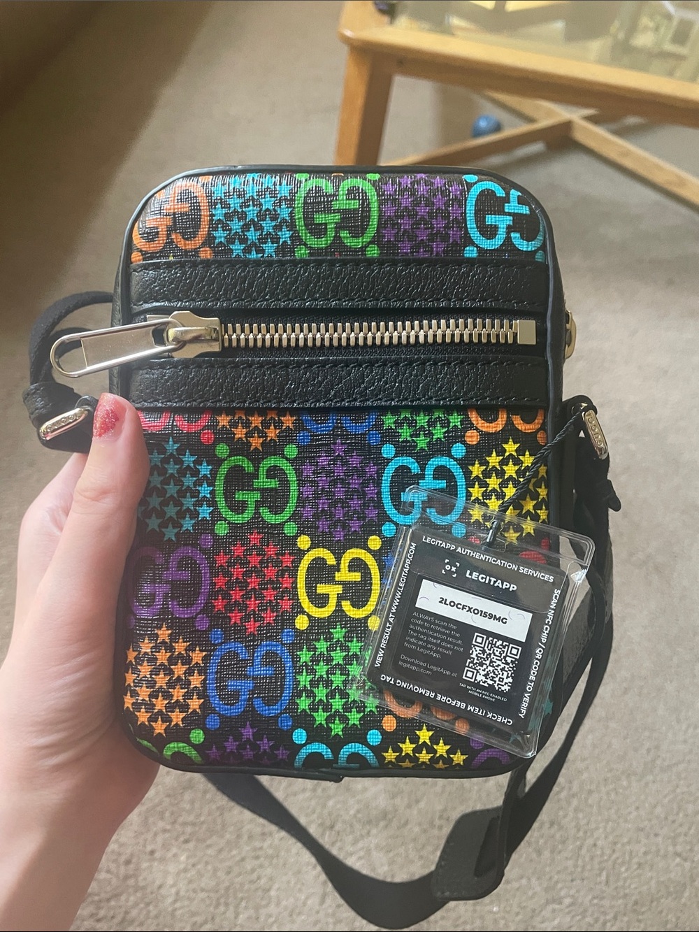 Authentic NEW Gucci PSYCHEDELIC Rainbow Supreme Canvas Mini Crossbody Purse Bag